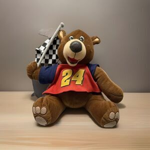 NASCAR Jeff Gordon #24 Brown Plush Teddy Bear Racing Checkered Flag Stuffed